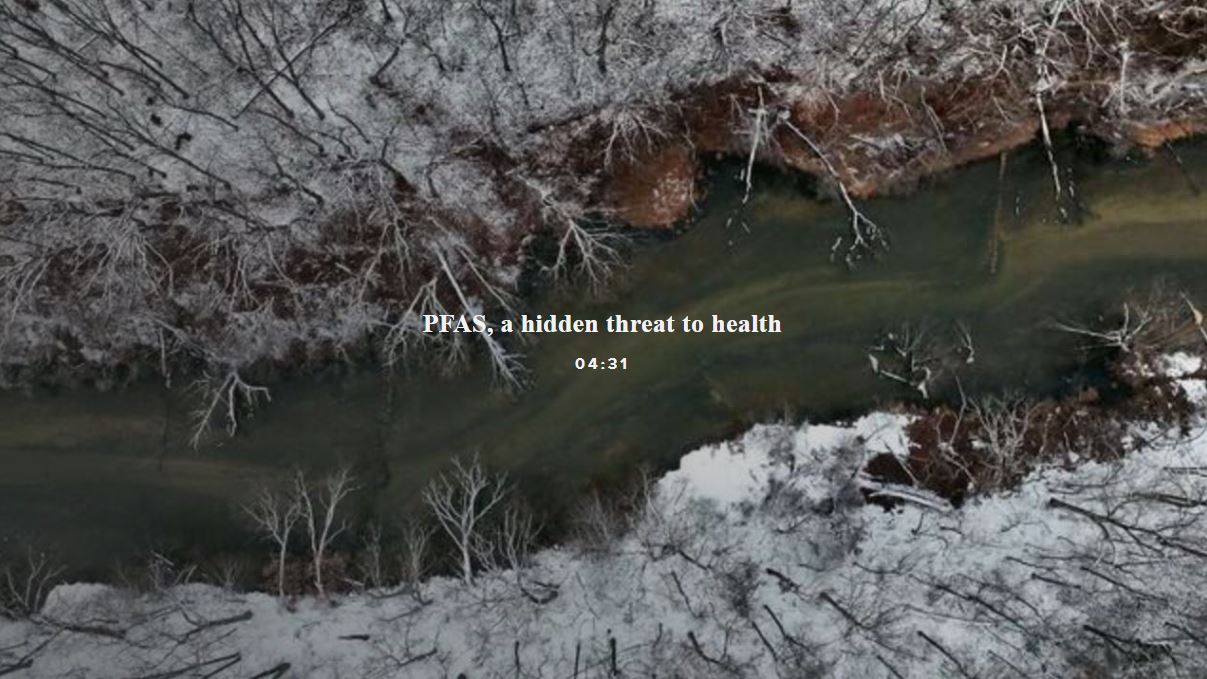 River running through icy forest