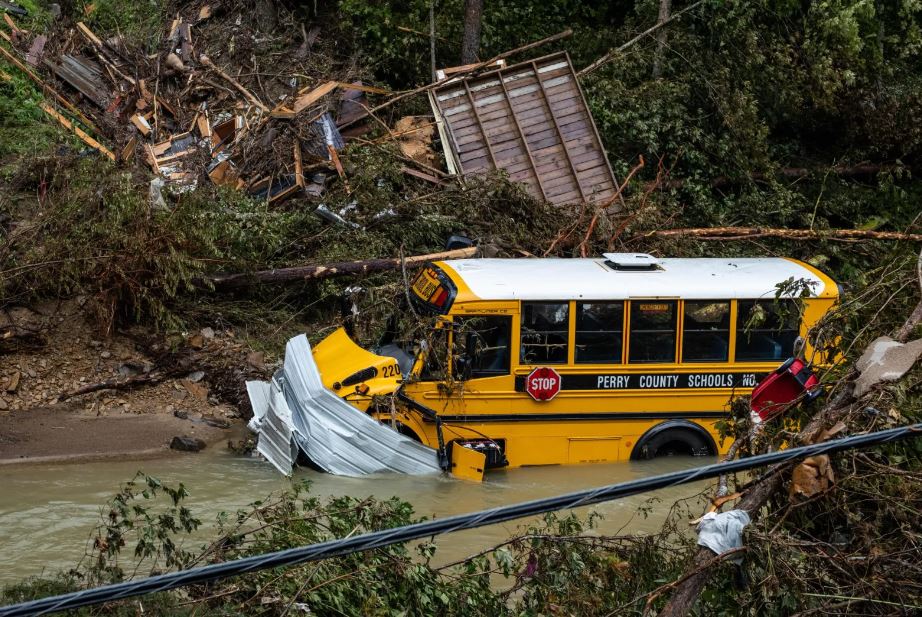 Bus in flood waters
