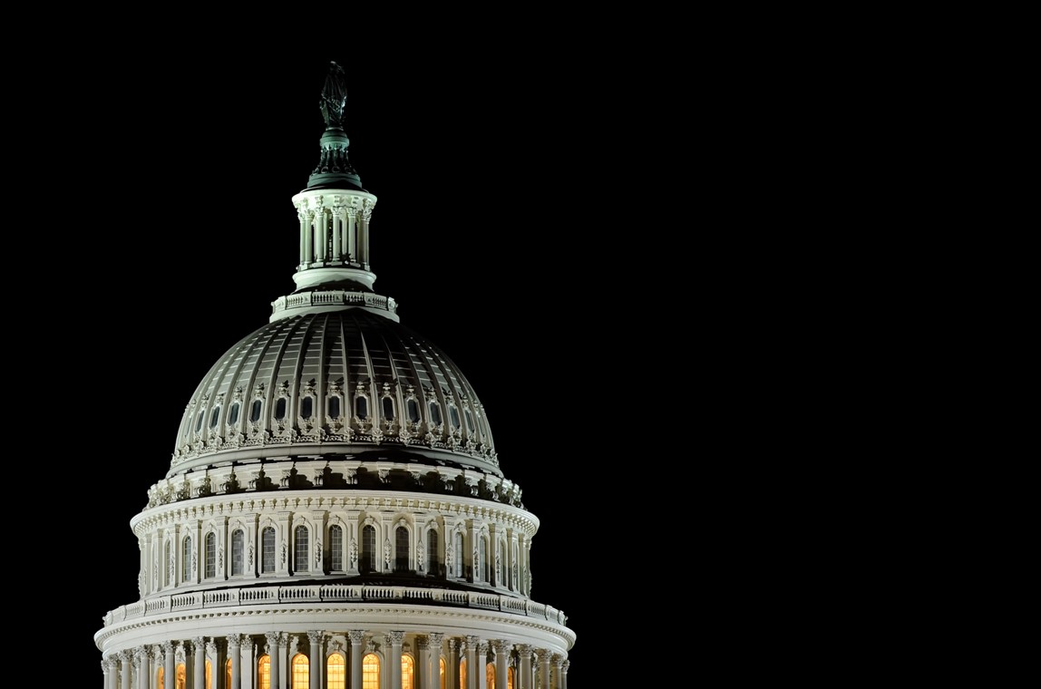 US Capitol building at night