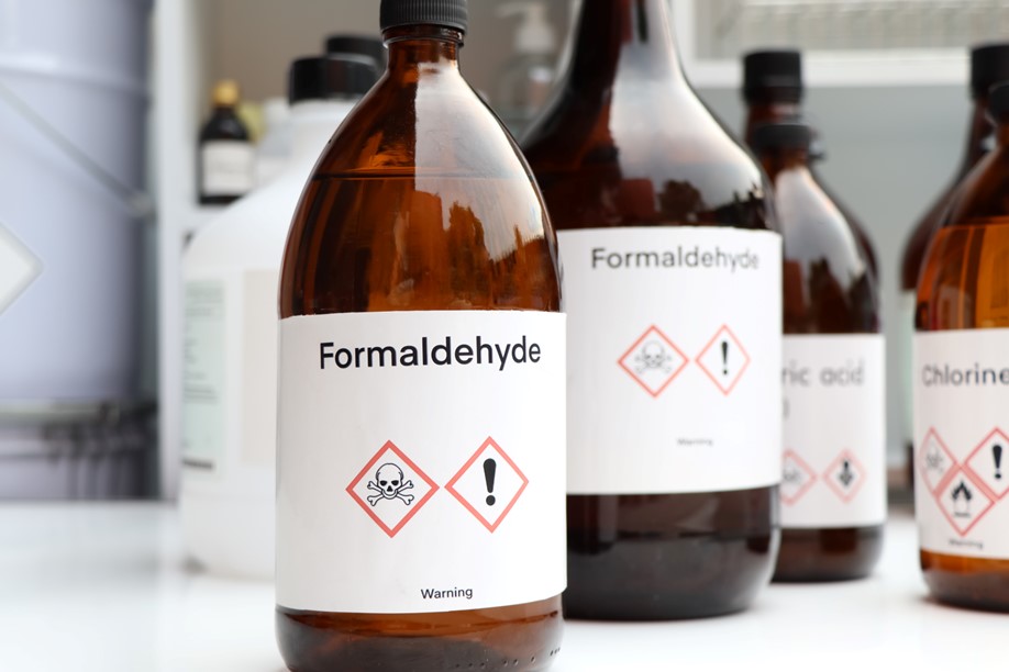Bottles of formaldehyde in lab