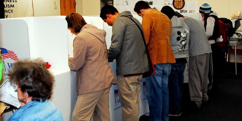 People at polling place in US