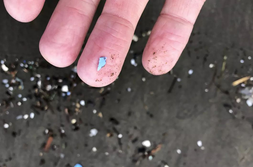 Microplastic on beach sand