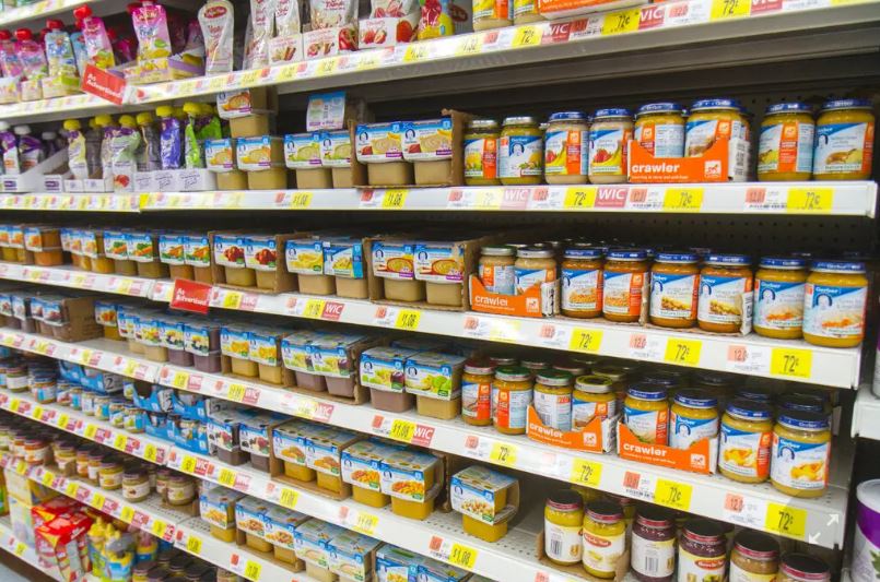 Baby food aisle at grocery store