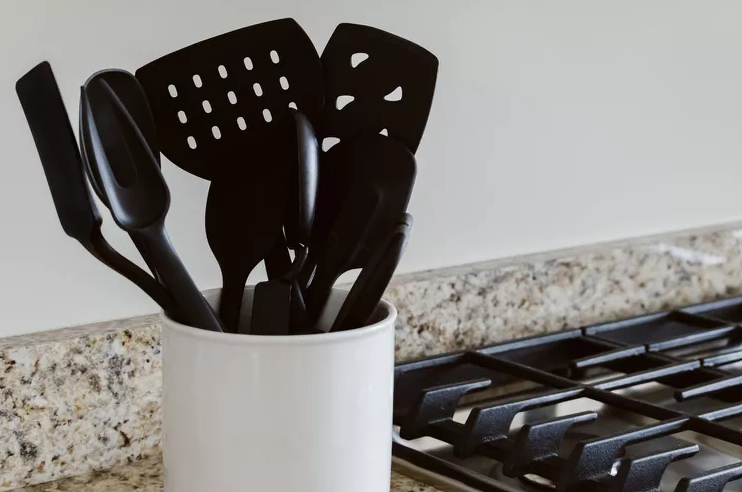 Kitchen tools made of black plastic