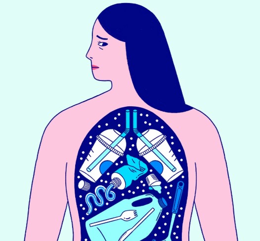 Illustration of woman with plastic in her torso