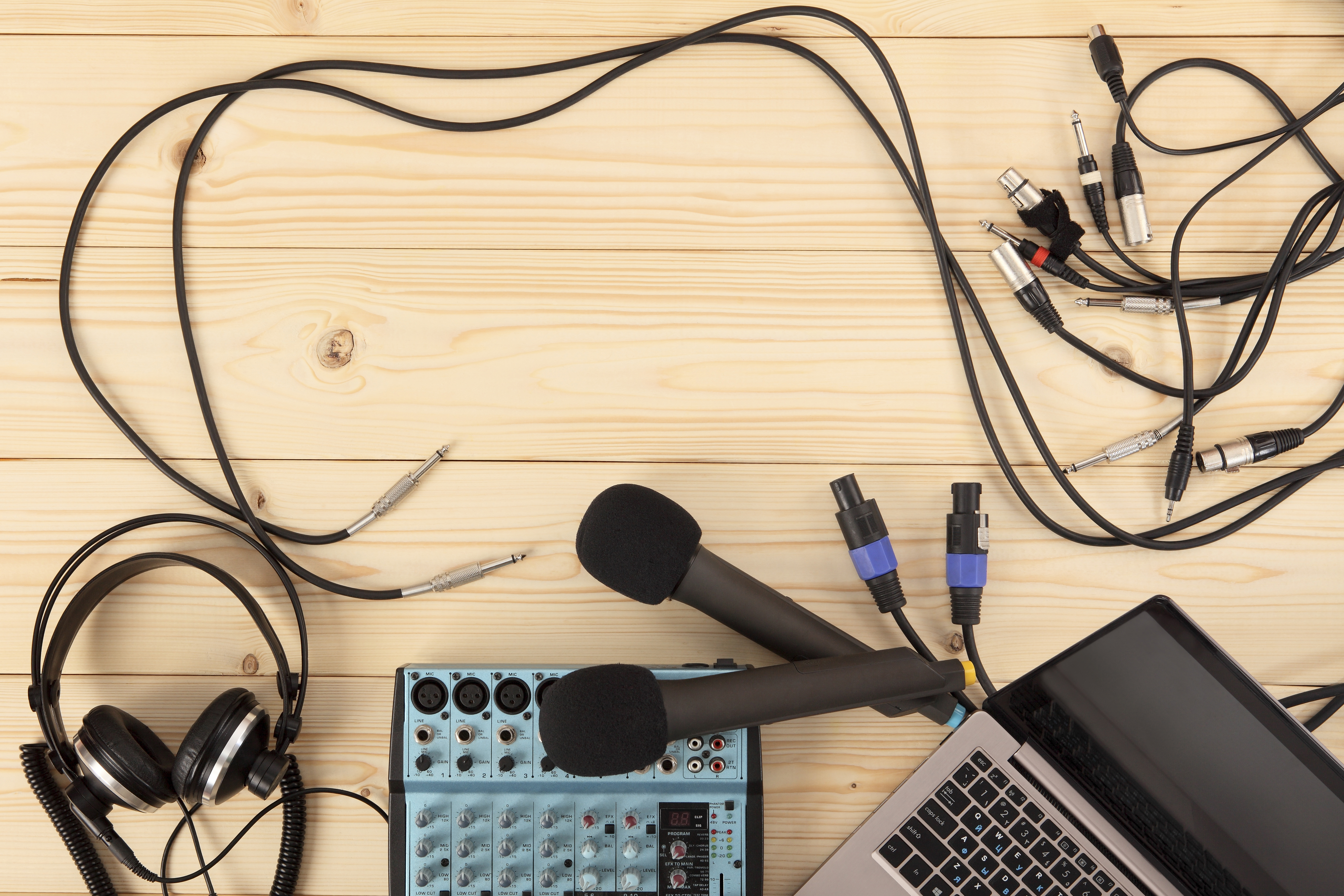 Audio recording equipment laying on floor