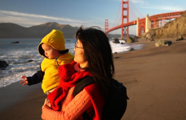 Child and mom on beach