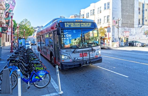 Public transportation bus and public share bikes