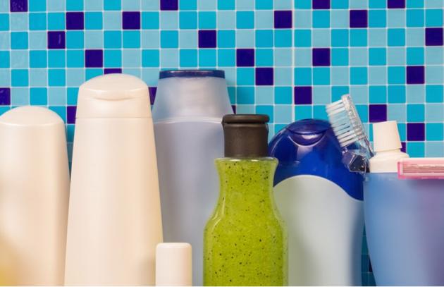 Personal care products in bathroom