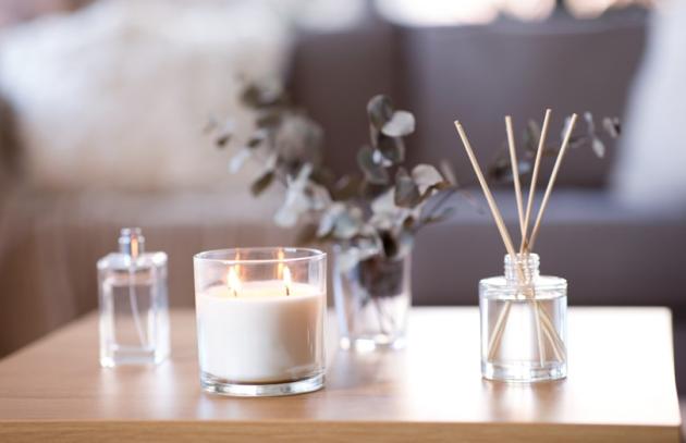 Candles and incense on coffee table