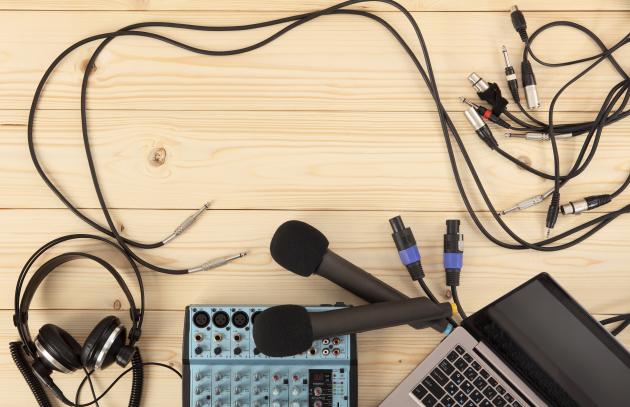 Audio recording equipment laying on floor