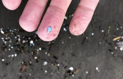 Microplastic on beach sand