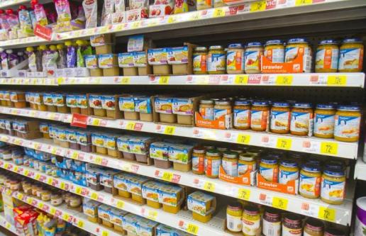 Baby food aisle at grocery store