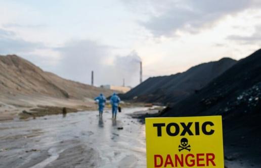 Toxic Danger sign in front of factory