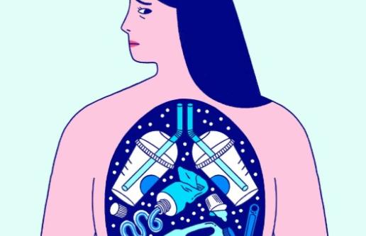 Illustration of woman with plastic in her torso