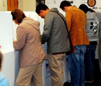 People at polling place in US