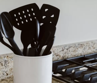Kitchen tools made of black plastic