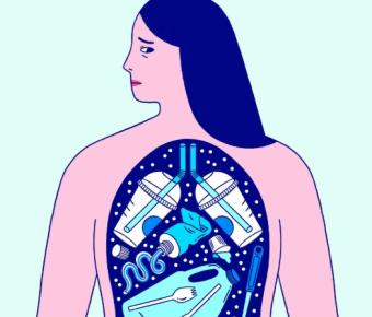 Illustration of woman with plastic in her torso