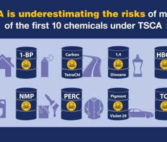Infographic entitled EPA is underestimating the risks of many of the first 10 chemical under TSCA