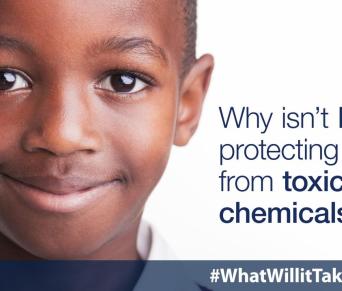 Smiling African American boy with the caption Why isn’t EPA protecting him from toxic chemicals?